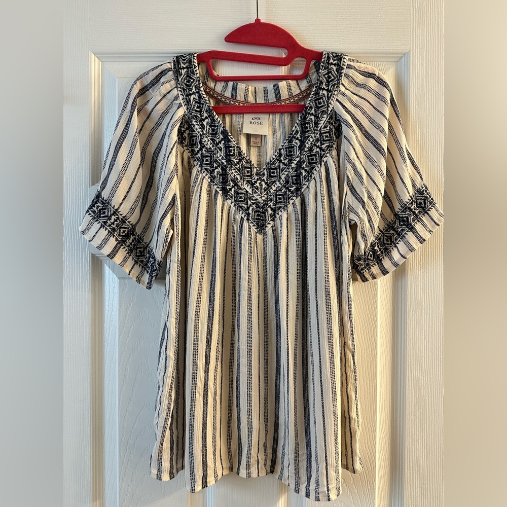Knox Rose Navy and White Striped Blouse Size Small